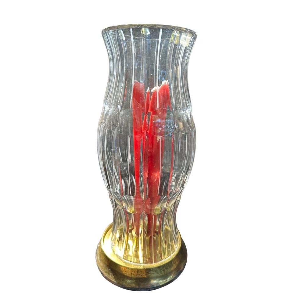 Waterford Crystal Style Hurricane Candle Lamp w/Stiffel Brass Base‎